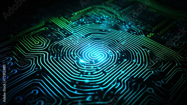 Fototapeta fingerprint detector, sensor pattern of papillary lines on a computer chip, fictional graphics