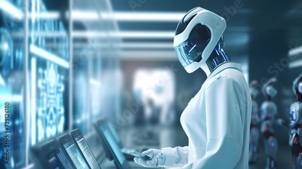 Fototapeta Medical technology, doctor use AI robots for diagnosis, care, and increasing accuracy patient treatment in future. Medical research and development innovation technology to improve pat. generative AI.