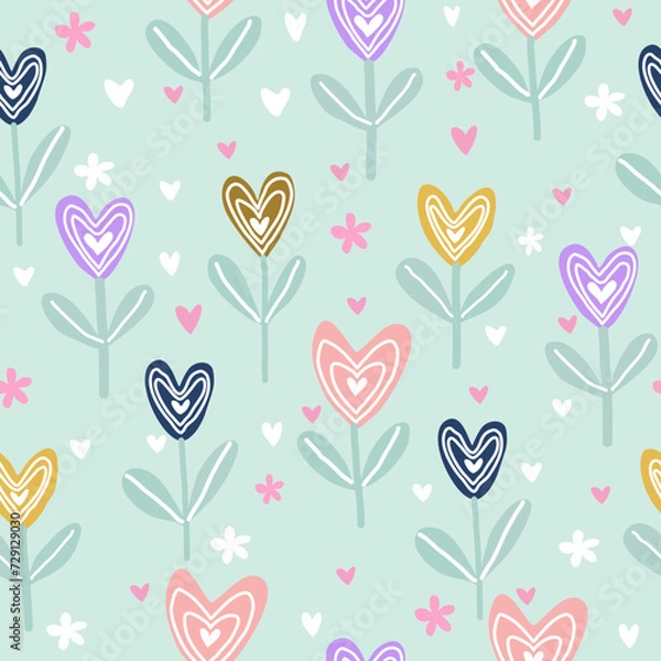 Obraz Seamless valentine pattern with heart trees. Hand drawn flowers and hearts used for wallpaper, textiles and prints.
