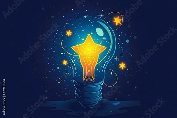 Fototapeta Flat vector design of creative idea concept, minimal trendy design, dark blue, star circle, popup vector graphic.