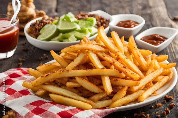 Obraz fresh fries with ketchup on plate ,fast food