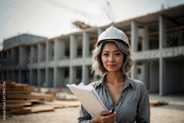 Fototapeta Asian architect on site