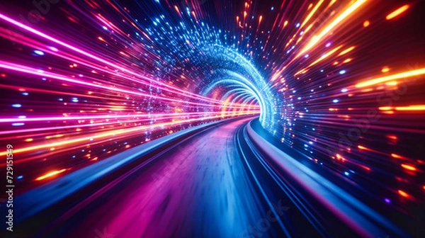 Obraz Speeding through a city at night, capturing the essence of motion, urban life, and transportation in a dynamic and colorful light-trail display