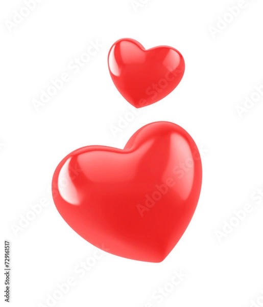 Fototapeta Two glossy hearts isolated on white. Emoji icon. Clipping path included