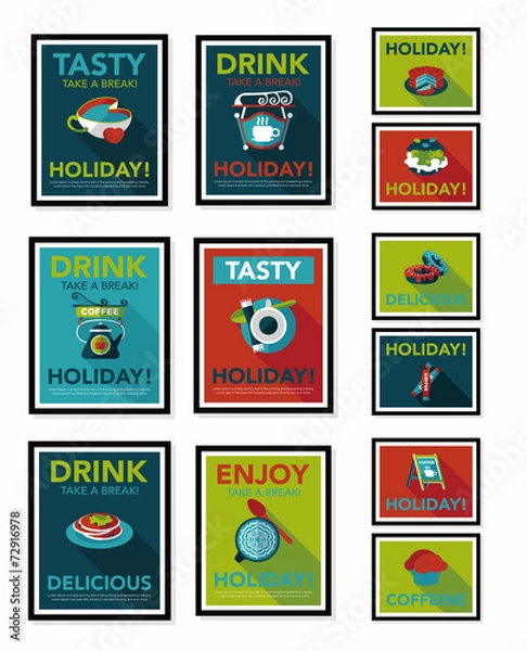 Fototapeta Coffee poster flat banner design flat background set, eps10