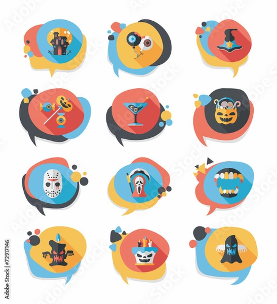 Fototapeta Halloween bubble speech banner design flat background set, eps10