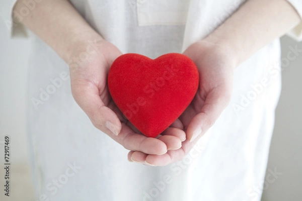 Obraz 赤いハートを持つ女性の手