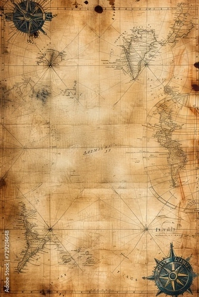 Fototapeta Nautical Ephemera vintage patterns background, antique textures, add old antique writing paper script.