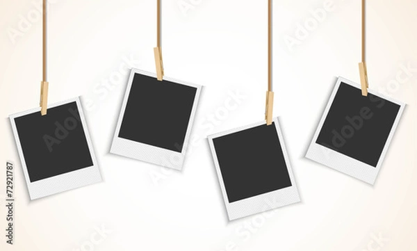 Fototapeta ベクター、洗濯バサミに吊るされたポラロイド