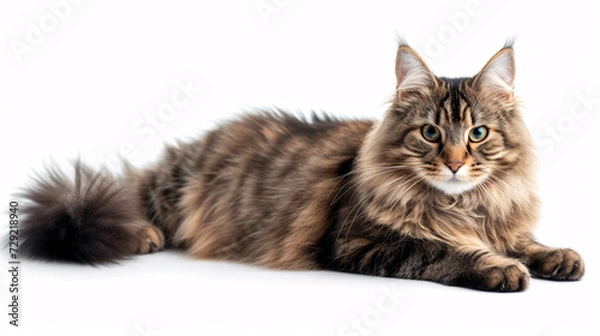 Fototapeta Norwegian Forest cat isolated on white background with full depth of field and deep focus fusion
