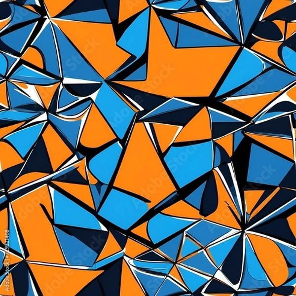 Obraz Blue and Orange Shapes Painting on Orange Background. Generative AI.
