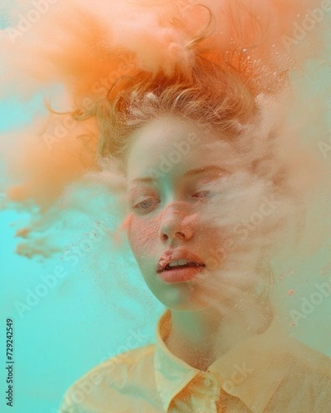 Obraz This artistic portrait features a female subject with smoke-like textures around her