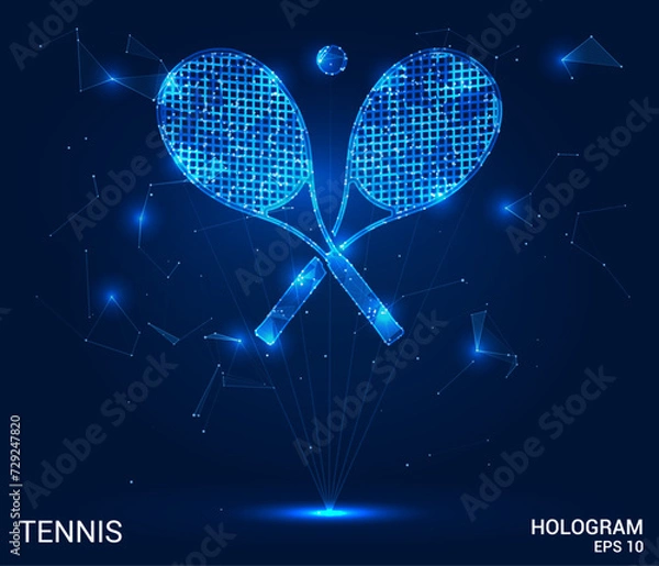 Fototapeta Hologram Tennis. Step into the holographic realm with this vector art, portraying vivid tennis rackets and ball. A captivating display of speed and skill on the digital court.
