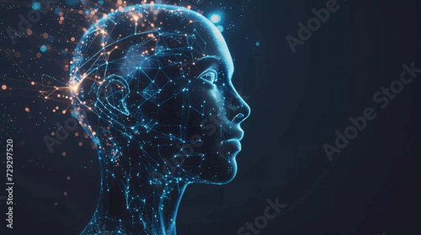 Fototapeta Abstract human head with luminous brain and network dot,Neuroscientist ,Machine learning,Deep learning.Artificial intelligence concept.