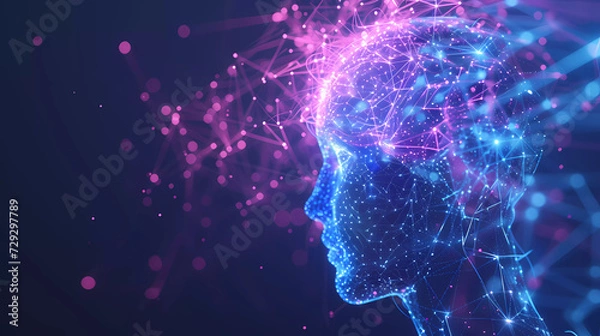 Fototapeta Abstract human head with luminous brain network. Deep learning ,neuroscientist concept.Artificial intelligence concept.