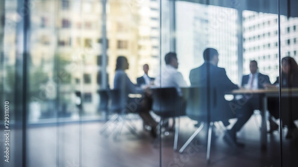 Obraz Defocused board meeting background behind glass wall