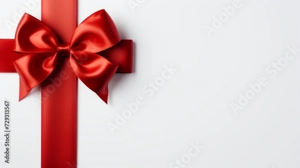Fototapeta Red gift bow on white background, ideal for gifting and celebrations with personalization space