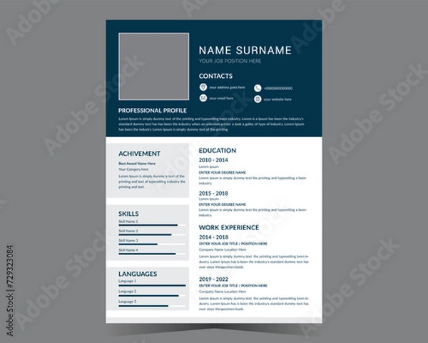 Fototapeta CV template or modern resume and vector design.