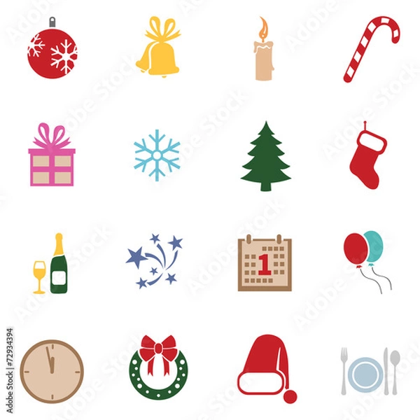 Fototapeta Vector Set of New Year and Christmas Icons