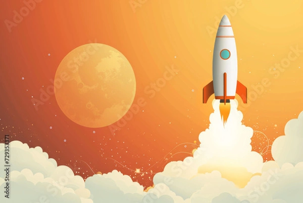 Fototapeta Illustration of rocket and copy space for start up.