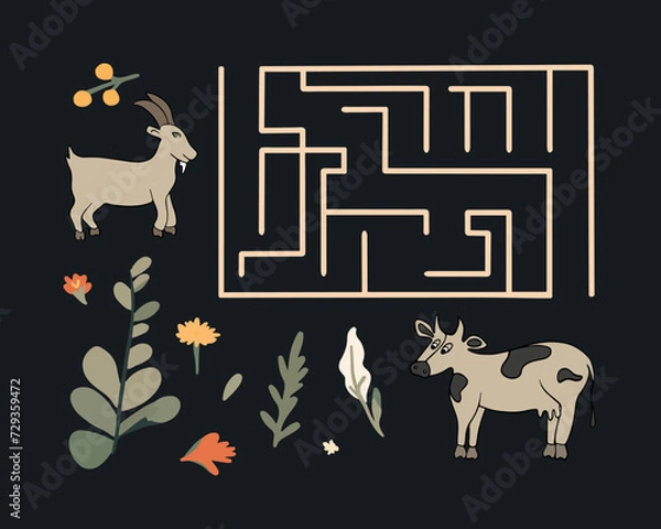 Fototapeta Vector isolated illustration of maze for kids. Tasks for preschool children.