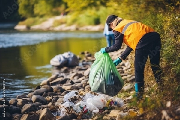 Fototapeta Volunteers collecting garbage