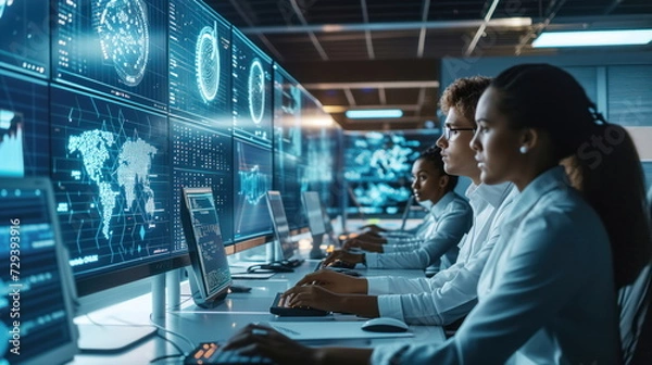 Fototapeta Network Operations Center, Information Processing Center or Online Customer Support Center