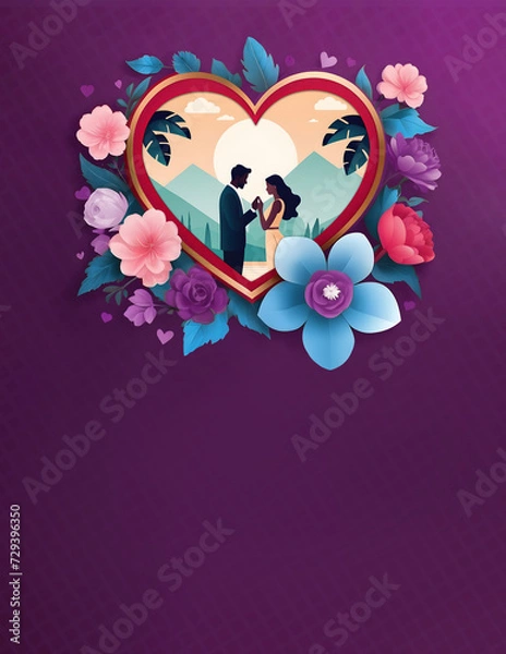 Fototapeta couple and Attractive vector heart with roses blank poster design for valentines concept design with blank space for text by ai generated 