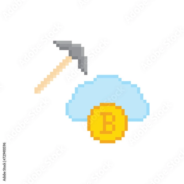 Fototapeta Bitcoin mining  icon 8 bit, pixel art  cryptocurrency icon