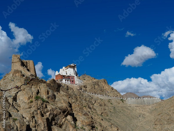 Obraz Namgyal Tsemo fort, Tsemo Goenkhang and Tsemo monastery on the top of Namgyal peak, built by king Tashi Namgyal in 16th century. This structure could be seen from everywhere in Leh.