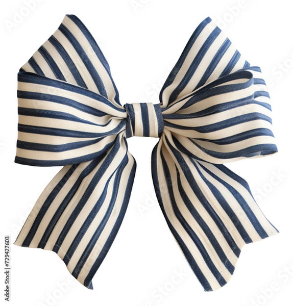 Fototapeta A classic striped bow in blue and white nautical style.