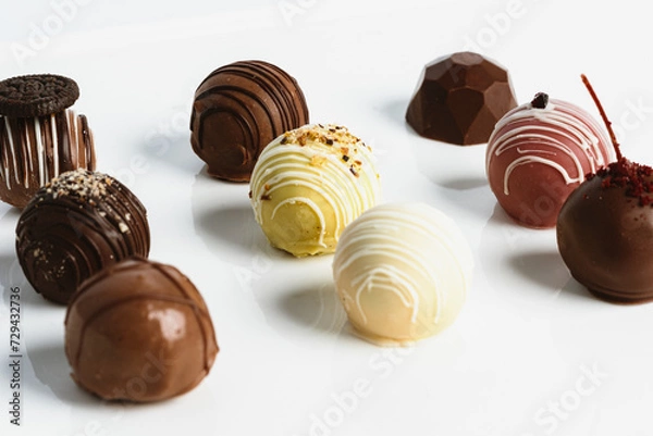 Obraz variety of french chocolates on white tray