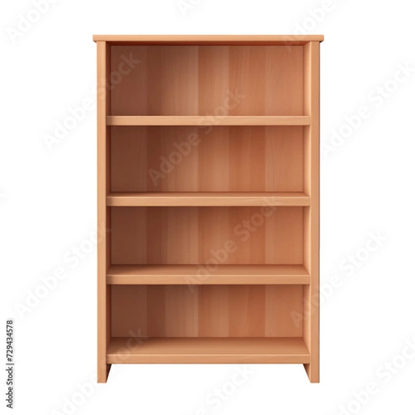 Fototapeta Empty Wooden Bookshelf. Scandinavian modern minimalist style. Transparent background, isolated image.