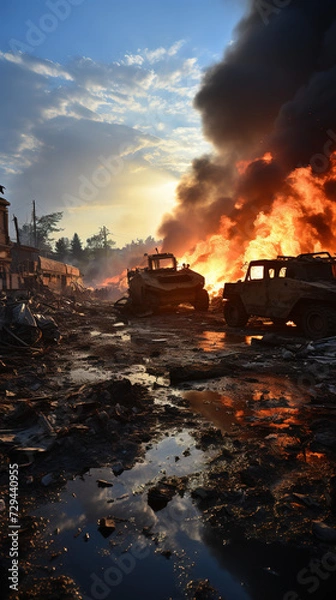 Fototapeta sunset in war