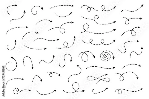 Fototapeta Curved dotted arrow. Zigzag arrow stripes design with dotted lines.