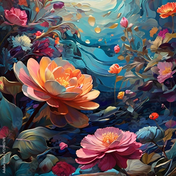 Fototapeta view of beautiful flowers.ai generated