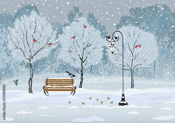 Obraz Birds in the winter snowy park