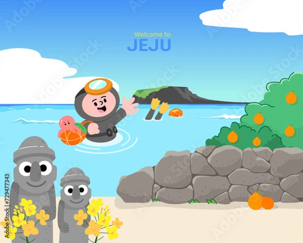 Obraz 푸른섬 제주도, 해녀, 하르방, 한라봉