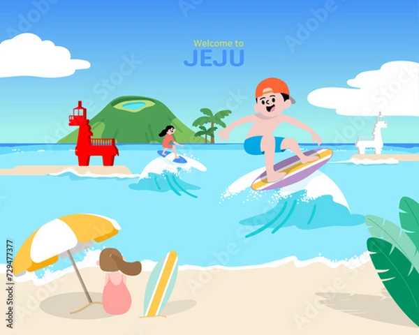 Obraz 푸른섬 제주도, 해수욕장 서핑