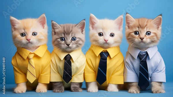 Obraz Cute and funny different baby cats group as business team