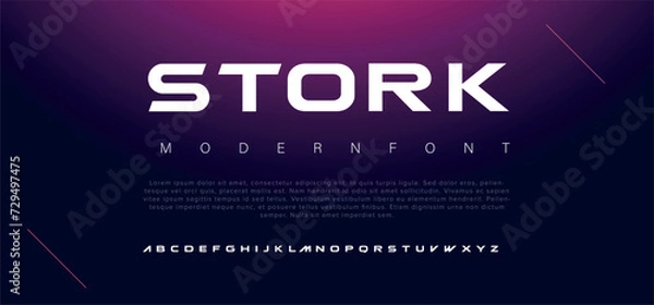Fototapeta Stork or Modern abstract digital alphabet font. Minimal technology typography, Creative urban sport fashion futuristic font and with numbers. vector illustration