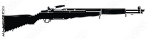 Obraz Vector illustration of the M1 Garand rifle with the breech in the rear position and the cartridge case falling out on the white background. Black. Right side.