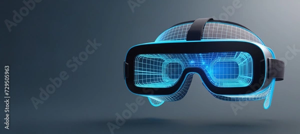 Fototapeta blue Hologram wireframe of Virtual Reality glass headset Future Concept Simulation and connect technology.ai generated