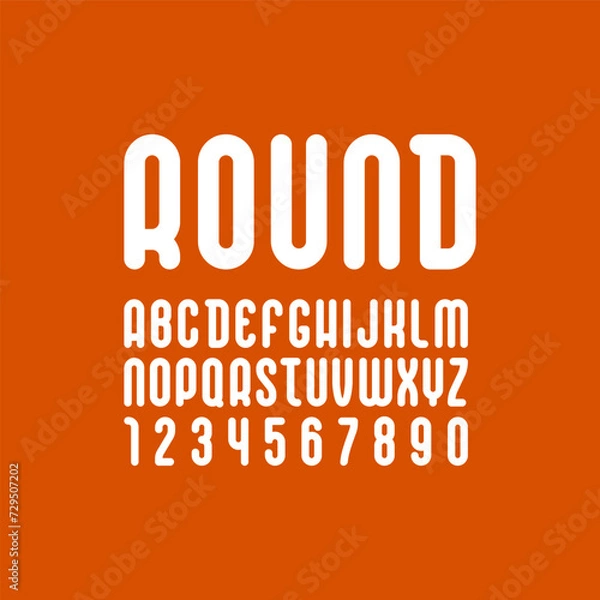 Fototapeta Condensed font, trendy tall rounded alphabet, vector letters and numbers