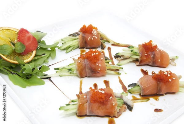 Fototapeta Fish rolls with herbs