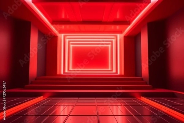 Obraz A modern red empty stage with vibrant Chinese neon illumination. Generative AI
