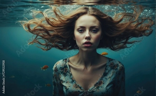 Fototapeta Liquid Luminescence: A Portrait Below the Water's Surface