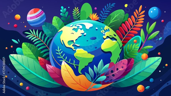 Obraz Globe surrounded by elements representing Earth Day's significance, Generative AI