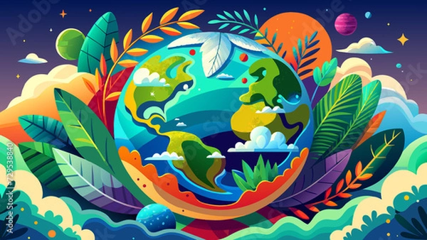 Obraz Globe surrounded by elements representing Earth Day's significance, Generative AI