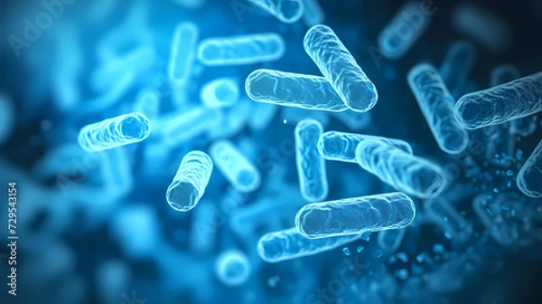 Fototapeta Various shapes of bacteria, probiotics under microscope, science, medicine concept background